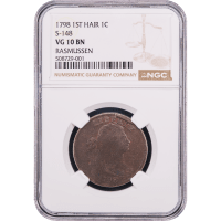 1798 Draped Bust Large Cent (1c) First Hair Style S-148 SLAB Image