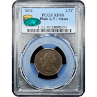 1804 Draped Bust Half Cent (1/2c) Plain 4 No Stems Obverse Slab Image