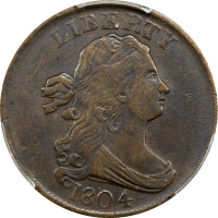 1804 Draped Bust Half Cent (1/2c) Plain 4 No Stems Obverse Image