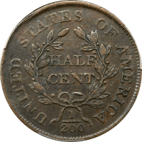 1804 Draped Bust Half Cent (1/2c) Plain 4 No Stems Reverse Image