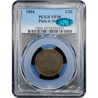 1804 Draped Bust Half Cent (1/2c)  Plain 4 Stems SLAB Image