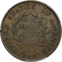 1804 Draped Bust Half Cent (1/2c)  Plain 4 Stems REVERSE Image