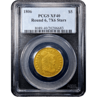 1806 Draped Bust Gold Half Eagle ($5) Knobbed 6, 7x6 Stars Obverse Slab Image