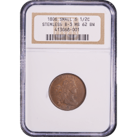 1806 Draped Bust Half Cent (1/2) Small 6, No Stems Obverse Slab Image