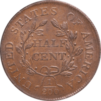 1806 Draped Bust Half Cent (1/2) Small 6, No Stems Reverse Image