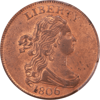 1806 Draped Bust Half Cent (1/2c) Large 6, Stems Obverse Image
