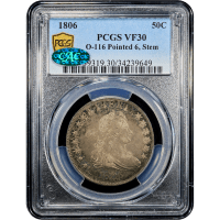 1806 Draped Bust Half Dollar (50c) O-116 Pointed 6, Stem SLAB Image