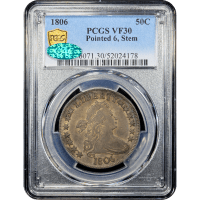 1806 Draped Bust Half Dollar (50c) Pointed 6, Stem Obverse Slab Image