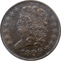 1809/6 Classic Head Half Cent (1/2c) 9 Over Inverted 9 Obverse Image