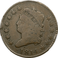 1814 Classic Head Large Cent (1c) Plain 4 Obverse Image