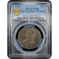 1820 Capped Bust Half Dollar (50c) Sq. 2, Lg Date, No Knob SLAB Image