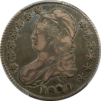 1820 Capped Bust Half Dollar (50c) Sq. 2, Lg Date, No Knob OBVERSE Image