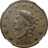 1820/19 Coronet Large Cent (1c) Obverse Image