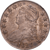 1827 Capped Bust Half Dollar (50c) Curl Base 2 Obverse Image