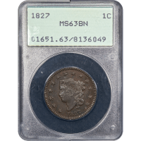 1827 Coronet Large Cent (1c) Rattler Obverse Slab Image