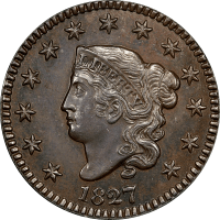 1827 Coronet Large Cent (1c) Rattler Obverse Image