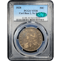 1828 Capped Bust Half Dollar (50c) Curl Base 2, No Knob Obverse Slab Image