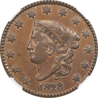 1828 Coronet Large Cent (1c) N-5 Obverse Image