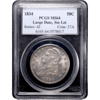 1834 Capped Bust Half Dollar (50c) Large Date Small Letters Obverse Slab Image