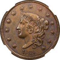 1835 Coronet Large Cent (1c) Head of 1836 Obverse Image