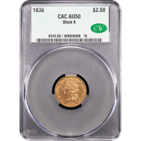 1836 Classic Head Gold Quarter Eagle ($2.50) Block 8 Obverse Slab Image