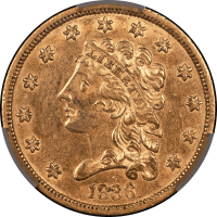 1836 Classic Head Gold Quarter Eagle ($2.50) Block 8 Obverse Image
