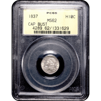 1837 Capped Busy Half Dime (H10C) Large 5C OGH Obverse Slab Image