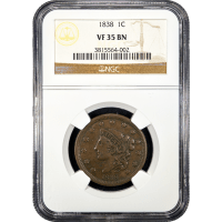 1838 Coronet Large Cent (1c) Obverse Slab Image