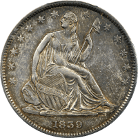 1839 Seated Liberty Half Dollar (50c) Drapery Obverse Image