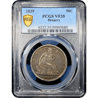 1839 Seated Liberty Half Dollar (50c) Drapery SLAB Image