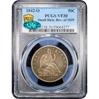 1842-O Seated Liberty Half Dollar (50c) Small Date, Rev of 1839 Obverse Slab Image