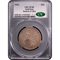 1842 Seated Liberty Half Dollar (50c) Small Date, Rev of 1842 Obverse Slab Image