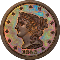 1843 Braided Hair Half Cent (1/2c) Original OBVERSE Image