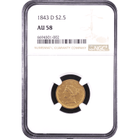 1843-D Small D Liberty Gold Quarter Eagle ($2.50) Obverse Slab Image