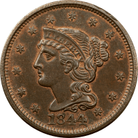 1844 Braided Hair Large Cent (1c) OBVERSE Image