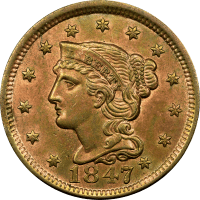 1847 Braided Hair Large Cent (1c) OBVERSE Image