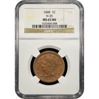 1848 Braided Hair Large Cent (1c) Obverse Slab Image