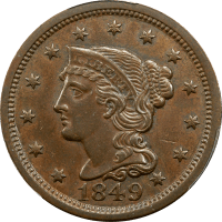 1849 Braided Hair Large Cent (1c) Obverse Image