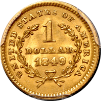 1849 Gold Dollar ($1) No L Reverse Image