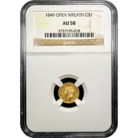 1849 Gold Dollar ($1) Open Wreath SLAB Image
