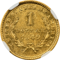 1849 Gold Dollar ($1) Open Wreath REVERSE Image