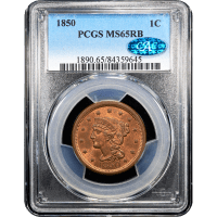 1850 Braided Hair Large Cent (1c) SLAB Image