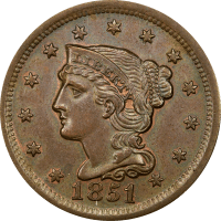 1851/81 Braided Hair Large Cent (1c) Obverse Image
