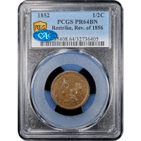 1852 Braided Hair Half Cent (1/2c) Restrike, Reverse of 1856 Obverse Slab Image