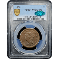 1852 Braided Hair Large Cent (1c) Obverse Slab Image