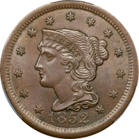 1852 Braided Hair Large Cent (1c) Obverse Image