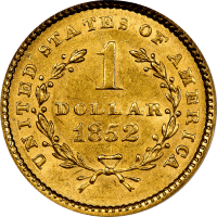 1852 Gold Dollar ($1) REVERSE Image