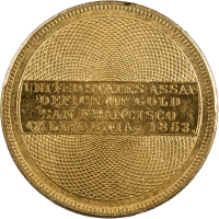 1853 Assay 900 Gold $20 Reverse Image