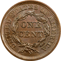 1853 Braided Hair Large Cent (1c) OGH REVERSE Image