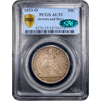 1853-O Seated Liberty Half Dollar (50c) Arrows and Rays SLAB Image
